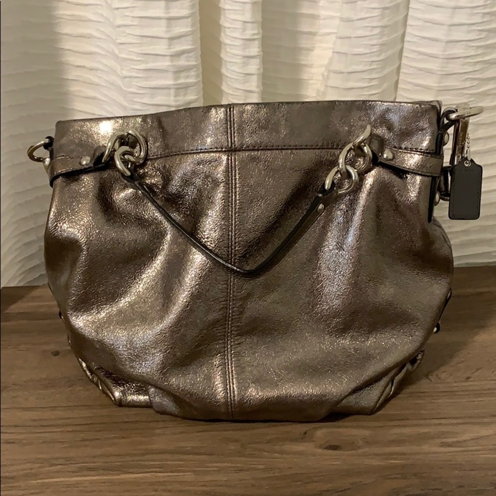 Metallic Silver slouchy Coach purse